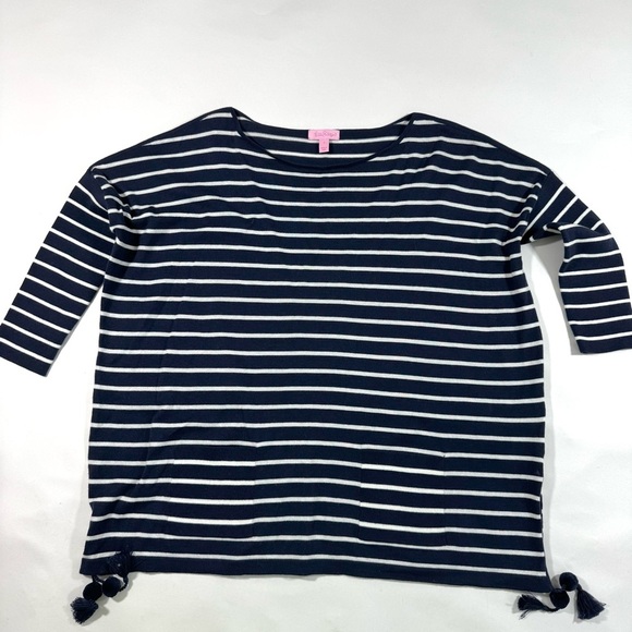 Lilly Pulitzer Elba Sweater Coastal She’ll Stripe Blue White - Picture 1 of 7